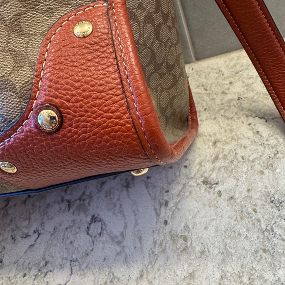 Women's Coach Millie Satchel in Signature Colorblock Canvas Khaki terracotta - Picture 7 of 16